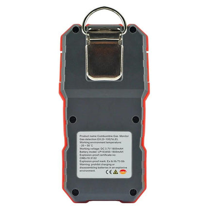 Wintact Portable Combustible Gas Detector for Home Safety handheld gas leak monitor with belt clip and grey red casing