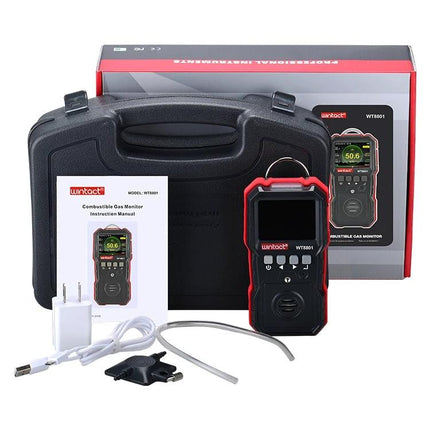 Wintact Portable Combustible Gas Detector for Home Safety handheld detector with color screen, carrying case and accessories for gas leak monitoring