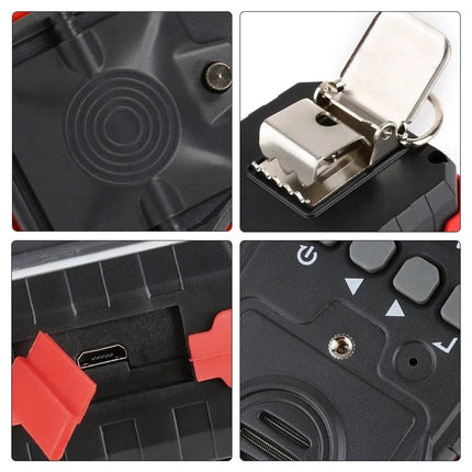 Wintact Portable Gas Detector for Home and Workplace Safety showing sensor, belt clip, micro USB port and control buttons