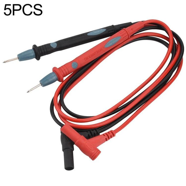 Set of 5 Multimeter Test Leads and Probes for Electrical Use, red and black PVC leads with soft rubber handles for accurate circuit testing