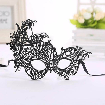 Phoenix Lace Masquerade Mask One Size For Halloween Parties - black handmade lace mask with adjustable strap