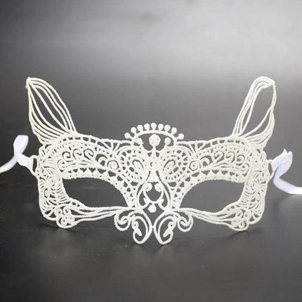 Cat King Lace Mask One Size Fits Most For Halloween – handmade white lace cat-ear masquerade mask for Halloween parties and photo moments