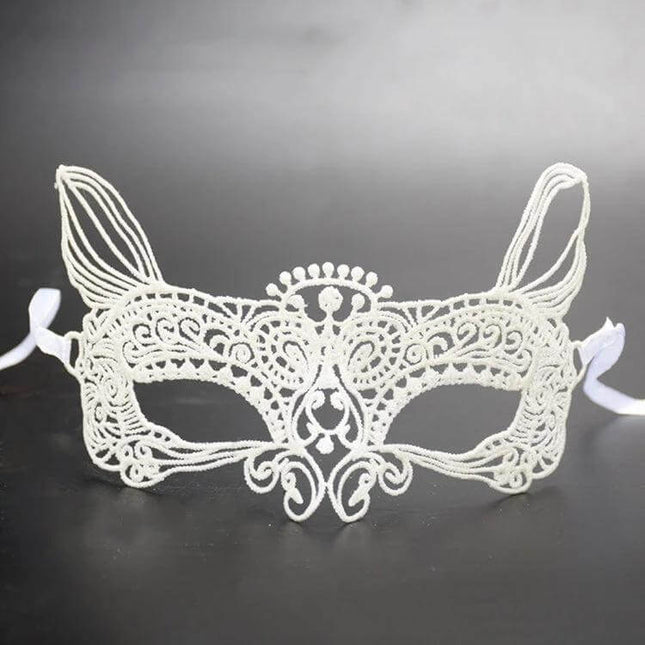 Cat King Lace Mask One Size Fits Most For Halloween – handmade white lace cat-ear masquerade mask for Halloween parties and photo moments