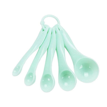 5 In 1 Plastic Measuring Spoon Set, Random Color Delivery - mint green plastic measuring spoons on ring for baking and cooking