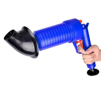 Daily Home Essential for Clearing Kitchen Drain Clogs - blue compressed air drain blaster held by hand to clear kitchen sink clogs safely