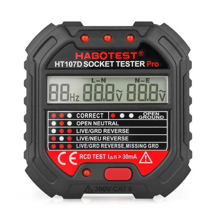 HABOTEST HT107D Digital Socket Tester for Electrical Checks showing LCD and wiring indicator lights