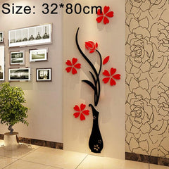 Pegatinas de pared de acrílico 3D con diseño de florero creativo, estéreo, para fondo de TV, pasillo, decoración del hogar, tamaño: 32 x 80 x 4 cm