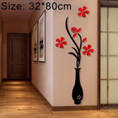 Pegatinas de pared de acrílico 3D con diseño de florero creativo, estéreo, para fondo de TV, pasillo, decoración del hogar, tamaño: 32 x 80 x 4 cm