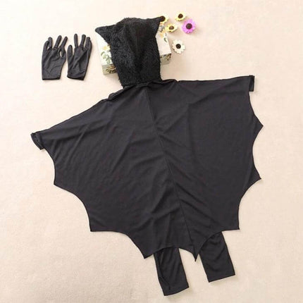 Children Bat Style Jumpsuit Halloween Costume Size S For Dress Up black one-piece bat wings jumpsuit with hood and gloves for kids, size S (105–115 cm)