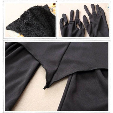 Children Bat Style Jumpsuit Halloween Costume Size S For Dress Up black fuzzy hood gloves and one-piece jumpsuit close-up
