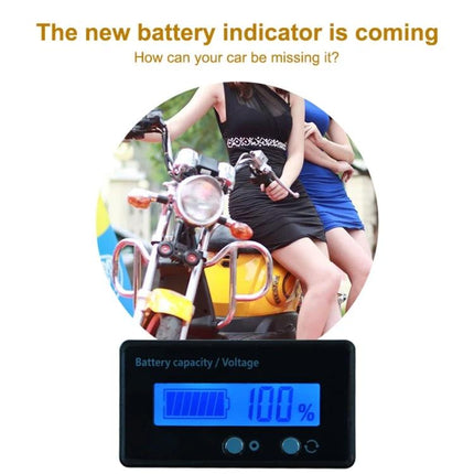 Universal Battery Status Monitor for Lead-Acid and Lithium Batteries - digital display showing battery capacity and voltage for vehicle and solar use