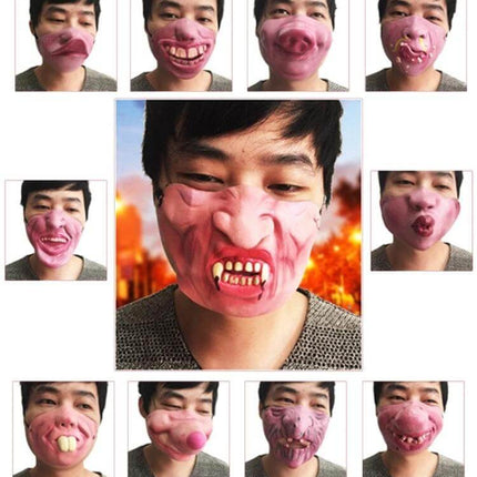 Clown Latex Half-Face Mask For Halloween One Size Fits All - pink stretchy half-face clown mask with exaggerated teeth and nose for parties