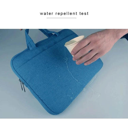 14-Inch Laptop Sleeve for Everyday Protection and Storage shown in blue with water repellent test spilling water off surface
