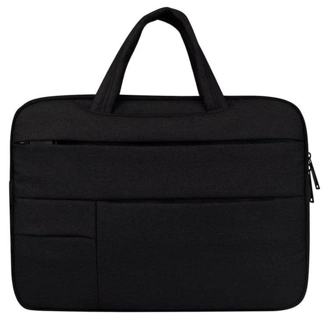 Durable Laptop Sleeve with Handle and Pockets for 15.6 Inch Laptops in black with handle, front pockets and soft-lined interior for commuting and travel