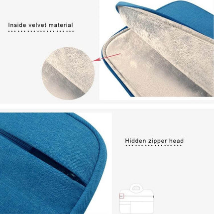 Durable Laptop Sleeve with Handle and Pockets for 15.6 Inch Laptops featuring soft velvet lining, hidden zipper head and front pocket in blue
