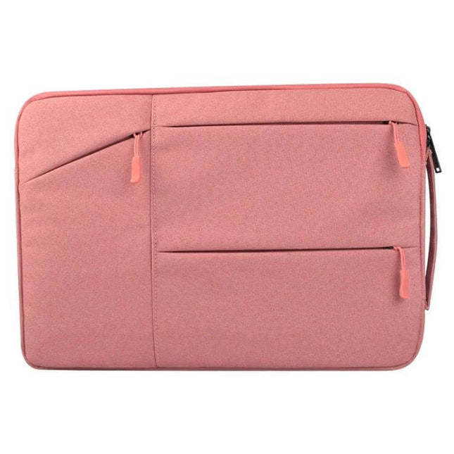 Soft Protective Sleeve for 13.3 Inch Laptops and Accessories in pink with front pockets and zipper for chargers and cables
