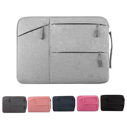 Soft Protective Sleeve for 13.3 Inch Laptops and Accessories, grey fabric sleeve with multiple zip pockets and handle