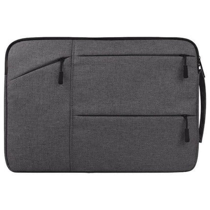 Soft-Lined Laptop Sleeve for 14-Inch Laptops with Accessory Pockets, charcoal gray slim sleeve with multiple zippered pockets and soft interior lining