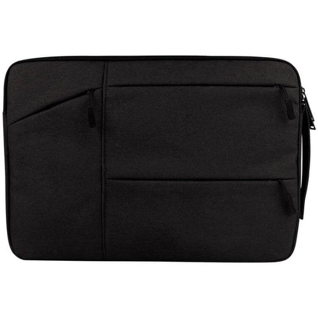 Protective Laptop Sleeve for 15.6-Inch Laptops and Smaller in black with soft lining, front accessory pockets and zipper closure
