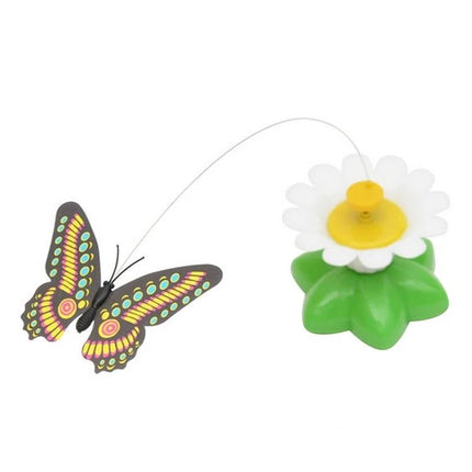 Cat Toy with Fluttering Butterfly for Indoor Playtime - electric butterfly on flower base to engage indoor cats