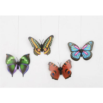 Cat Toy with Fluttering Butterfly for Indoor Playtime showing four colorful fluttering butterfly toys suspended for interactive cat play