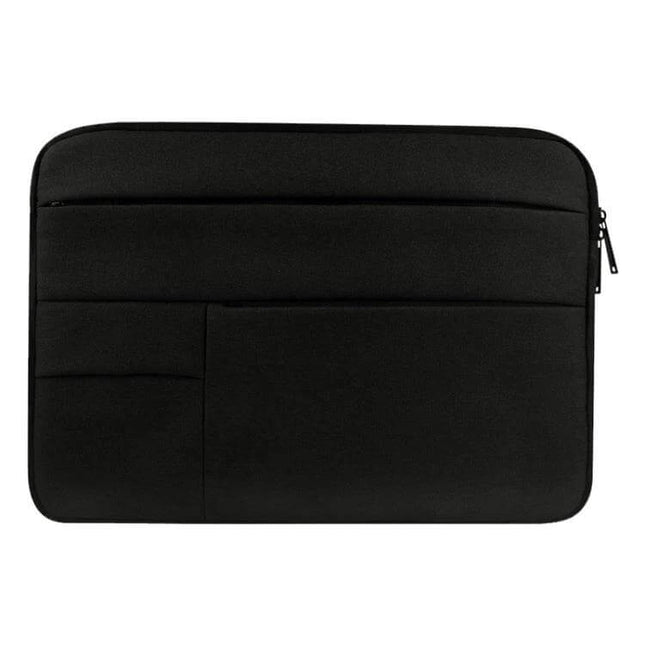 Protective Laptop Sleeve for 12-Inch Devices and Smaller in black with front pockets and zipper for commuting and accessories