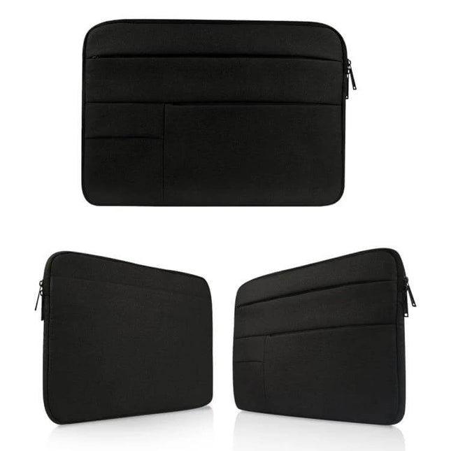 Protective Laptop Sleeve for 12-Inch Devices and Smaller – black padded sleeve with zip and front accessory pockets