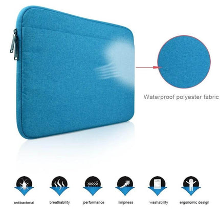 Protective Laptop Sleeve for 12-Inch Devices and Smaller in blue waterproof polyester with front pocket and zipper for travel and commuting
