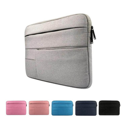 Protective Laptop Sleeve for 12-Inch Devices and Smaller gray padded zipper case with front pockets for chargers and accessories