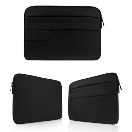 Laptop Sleeve for Up to 15.6 Inch Devices with Storage Pockets - black neoprene sleeve with exterior storage pockets and zipper