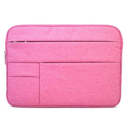 Laptop Sleeve for Up to 15.6 Inch Devices with Storage Pockets in pink fabric with front accessory pockets and zipper