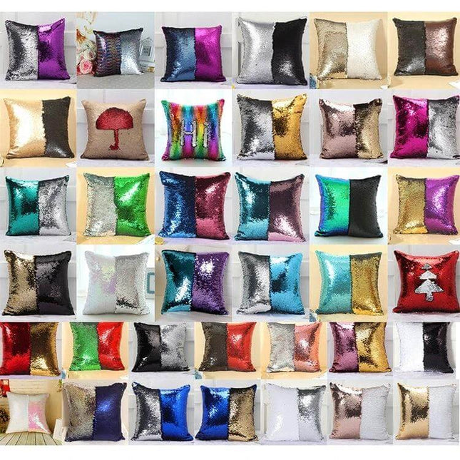 Two Tone Glitter Sequins Pillow Cover, 40x40 CM, Reversible - variety of colorful reversible sequin pillow covers shown
