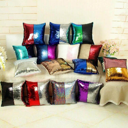 Two Tone Glitter Sequins Pillow Cover, 40x40 CM, Reversible shimmering sequin and suede reversible decorative cushion display