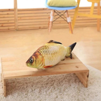 Adorable Simulation Fish Toy for Everyday Cat Play at Home on living room floor to encourage solo pouncing and batting