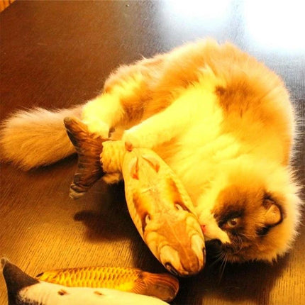 Adorable Simulation Fish Toy for Everyday Cat Play at Home — fluffy cat clutching realistic fish toy on wooden floor