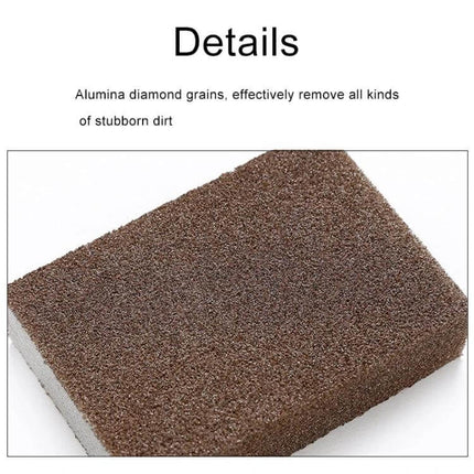 Kitchen Emery Pot Cleaner Sponge For Rust Stain Removal 10x7x2.5cm - close-up of brown emery abrasive surface on soft white sponge