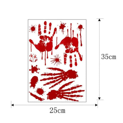 Halloween Blood Printed Wall And Window Stickers 25x30cm - pack of 10 PVC blood-red handprint and splatter stickers for walls and windows