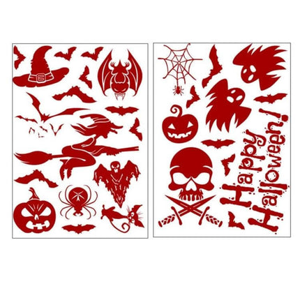 Halloween Blood Printed Wall And Window Stickers 25x30cm - pack of 10 PVC blood-red Halloween wall and window decals with witches, bats, skulls