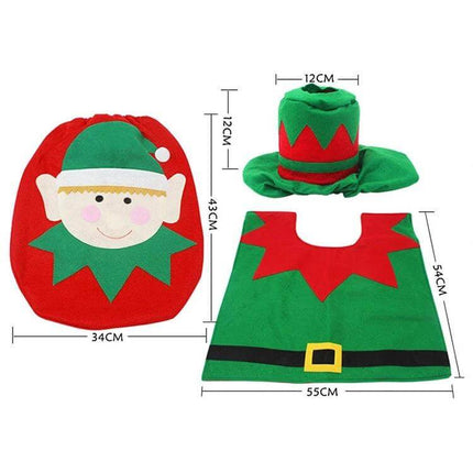 Santa Elf Christmas Bathroom Set With Toilet Seat Cover And Rug - festive elf toilet seat cover tank tissue box cover and matching rug set