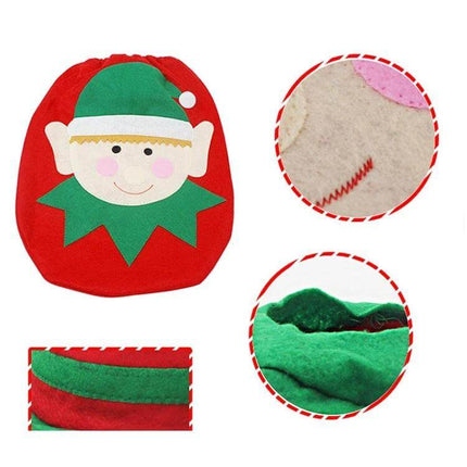 Santa Elf Christmas Bathroom Set With Toilet Seat Cover And Rug red elf toilet seat cover and matching rug set for holiday bathroom décor