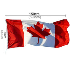 Bandera de Canadá hecha de poliéster. Tamaño: 150 x 90 cm.