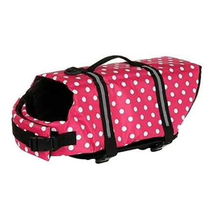 Pet Saver Dog Life Vest for Swimming and Boating Outings — pink polka dot flotation vest with handle and reflective straps