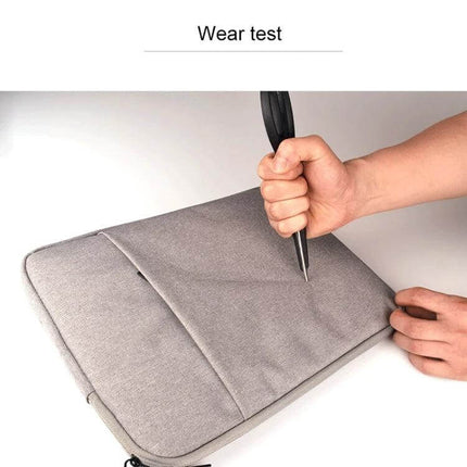 Protective Sleeve for Laptops Up to 15.6 Inches and Tablets showing wear test with puncture-resistant fabric and soft interior lining