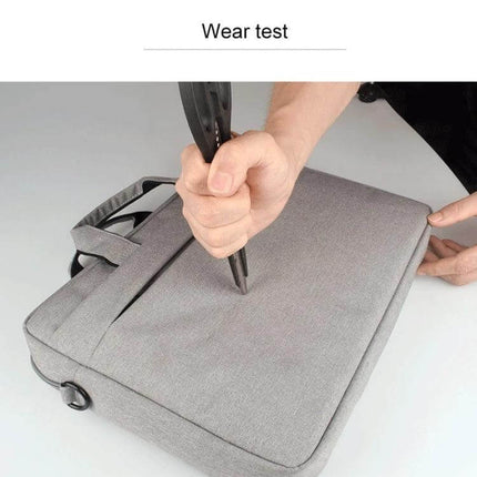 Practical Shoulder Bag for Laptops Up to 15.6 Inches showing waterproof high-density polyester wear test with scratch resistance