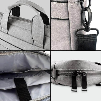 Versatile Protective Laptop Bag for 14-Inch Devices in grey waterproof polyester with detachable strap, top handles, padded interior and dual zippers