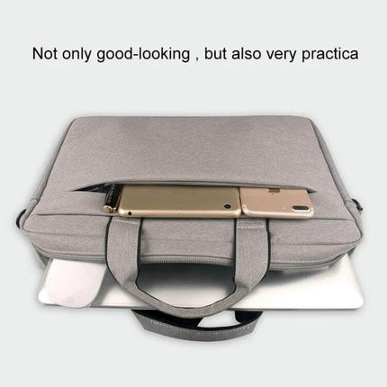Versatile Protective Laptop Bag for 14-Inch Devices in gray waterproof polyester with front pocket, handles and slim profile for commuting