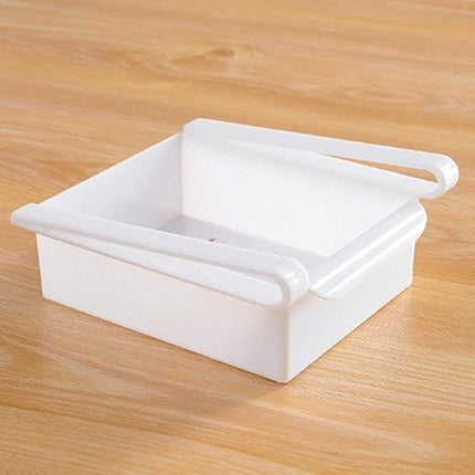 Drawer Style Fridge Storage Rack For Easy Organization white plastic pull-out drawer for sauces condiments snacks and under-table storage