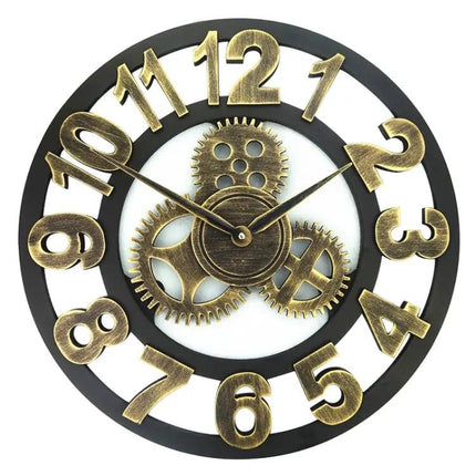 Retro Wooden Round Gear Clock, Single-Sided, 58cm Diameter