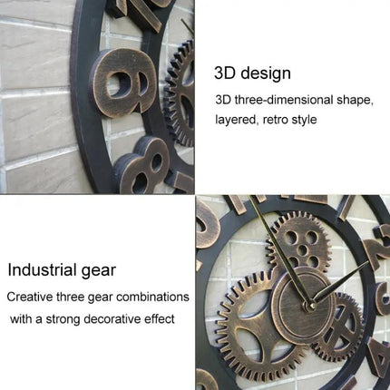 Retro Wooden Round Gear Clock, Single-Sided, 58cm Diameter