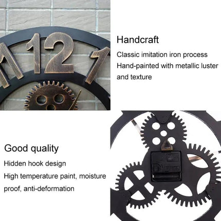 Retro Wooden Round Gear Clock, Single-Sided, 58cm Diameter
